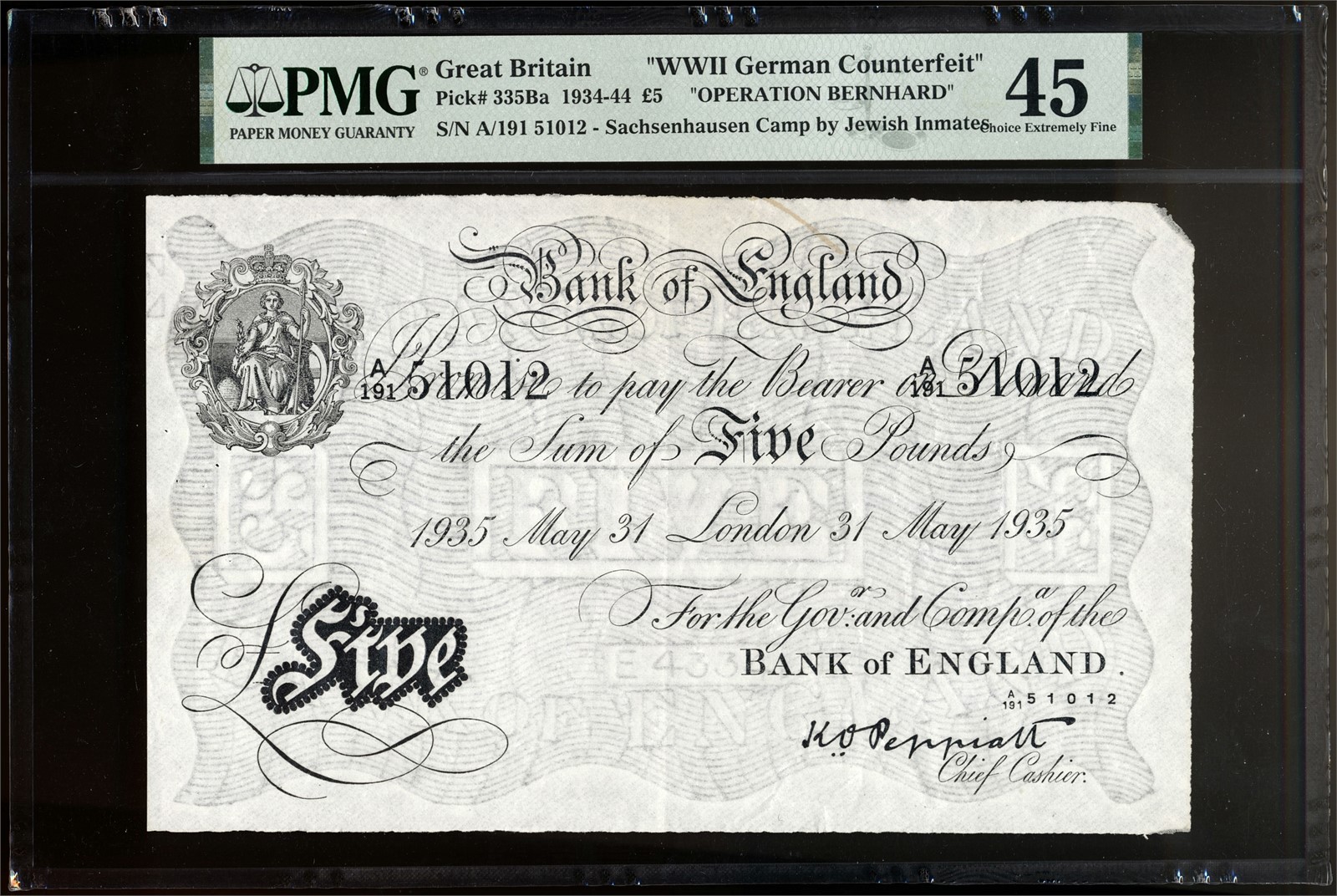 GREAT BRITAIN, Operation Bernhard 5 Pounds 1934-44 PMG 45