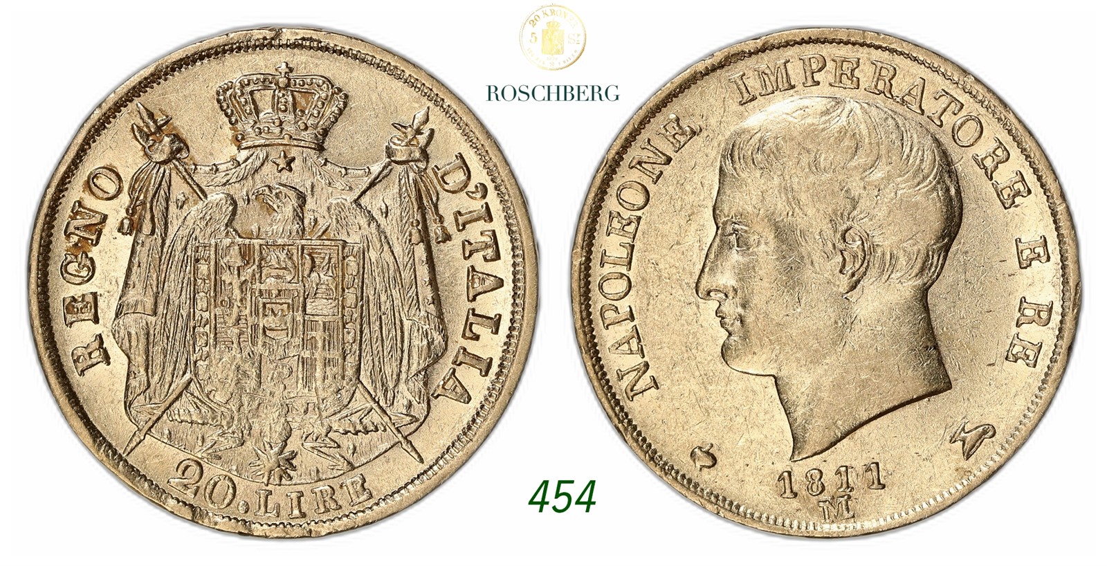ITALY. Napoleon I. 20 Lire Gold 1811-M.