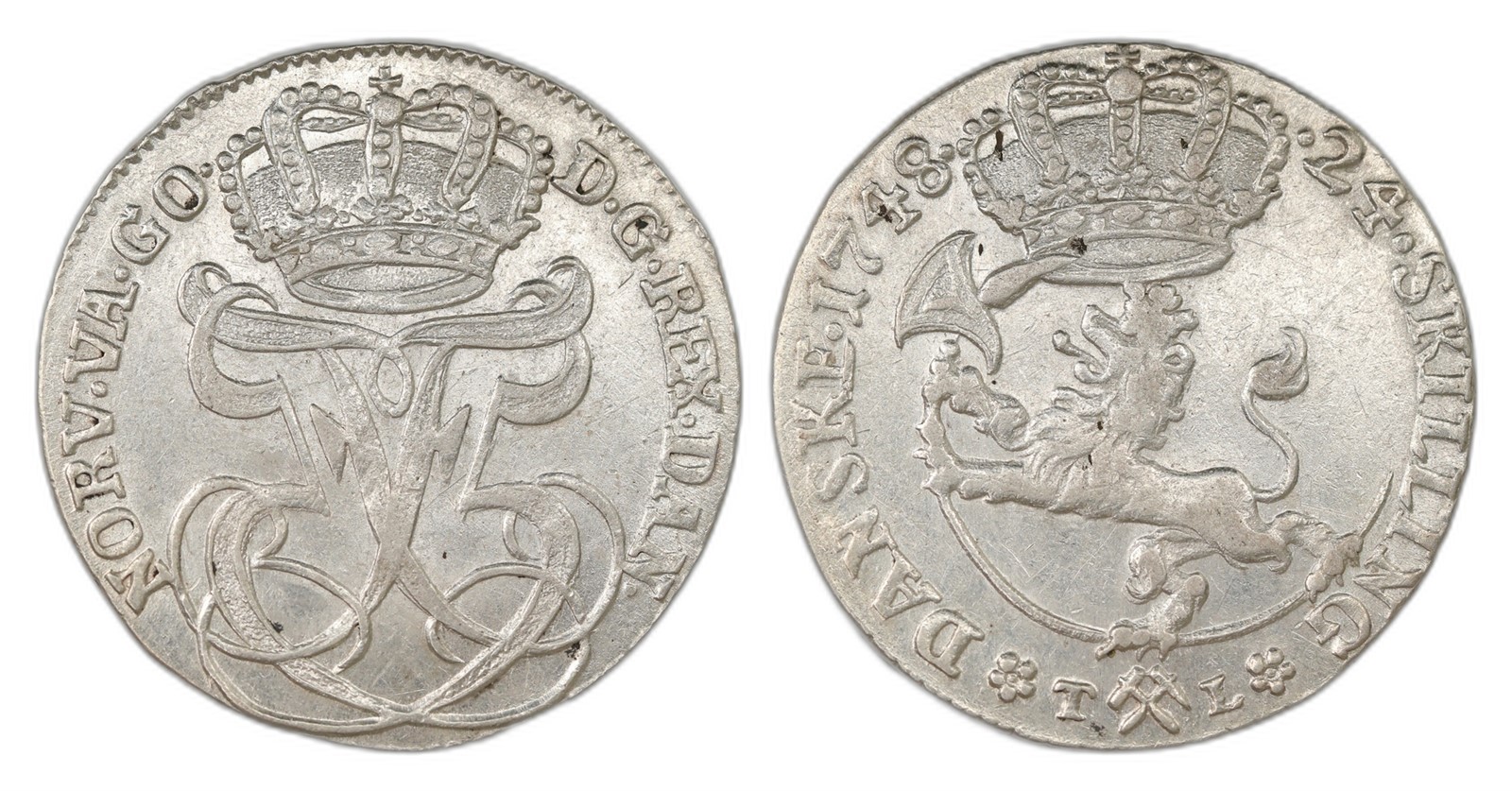 Norway. Frederik V. 24 Skilling 1748-TL. Kv 01.