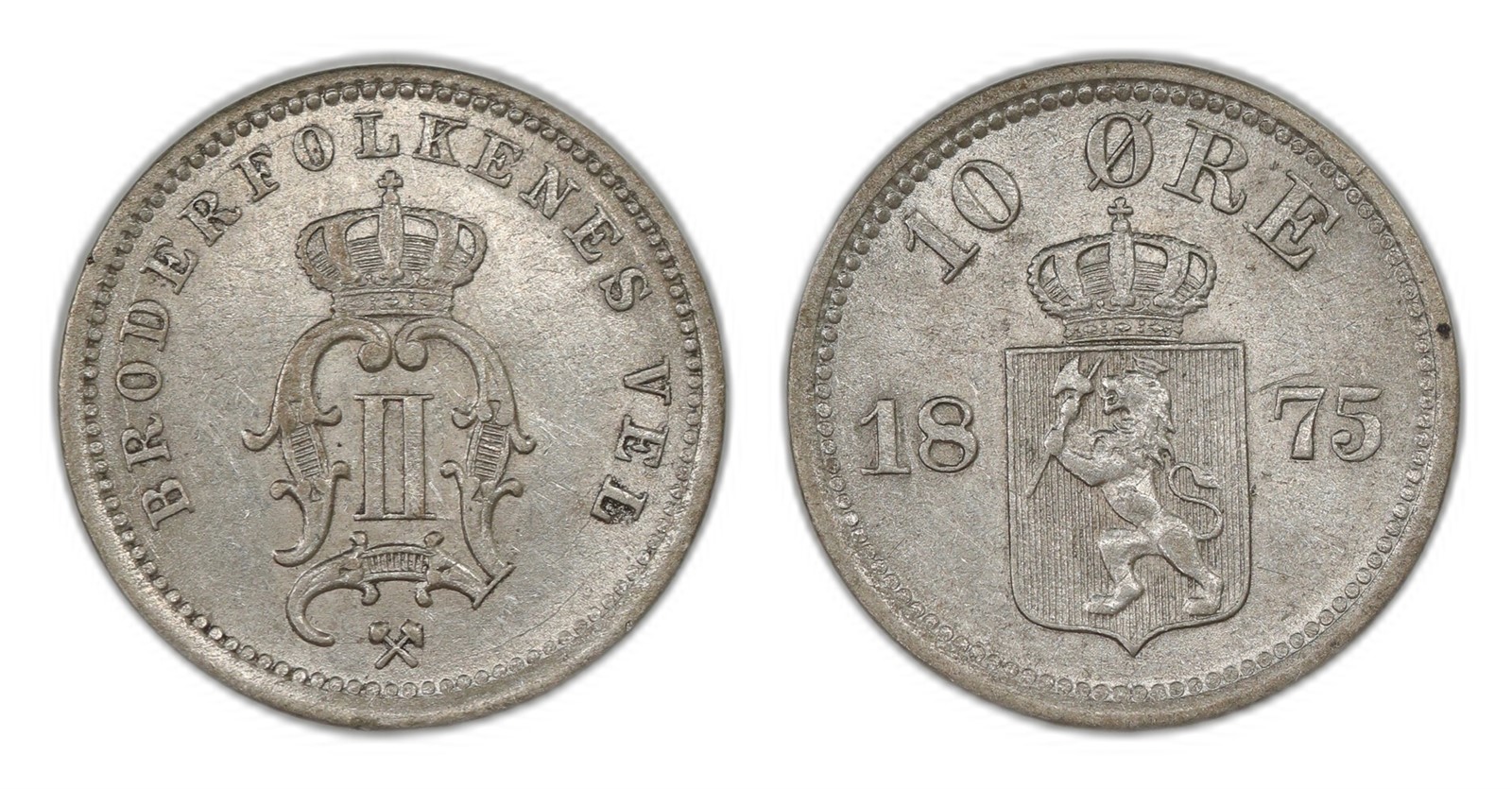 Norway. Oscar II. 10 Øre 1875. Kv 1+/01.