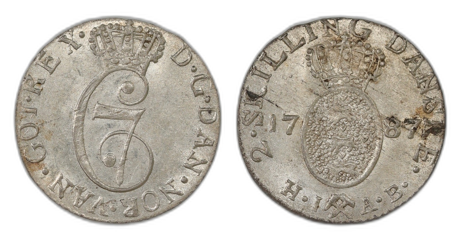 Norway. Christian VII. 2 Skilling 1787- HIAB. Kv 0/01.