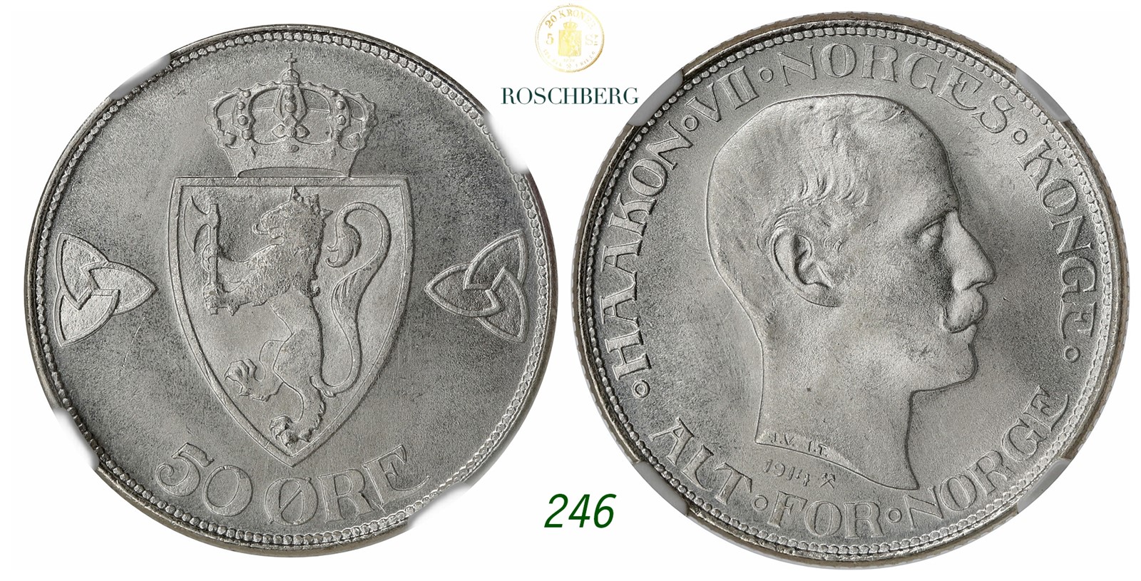 NORWAY. Haakon VII. 50 Øre 1914.