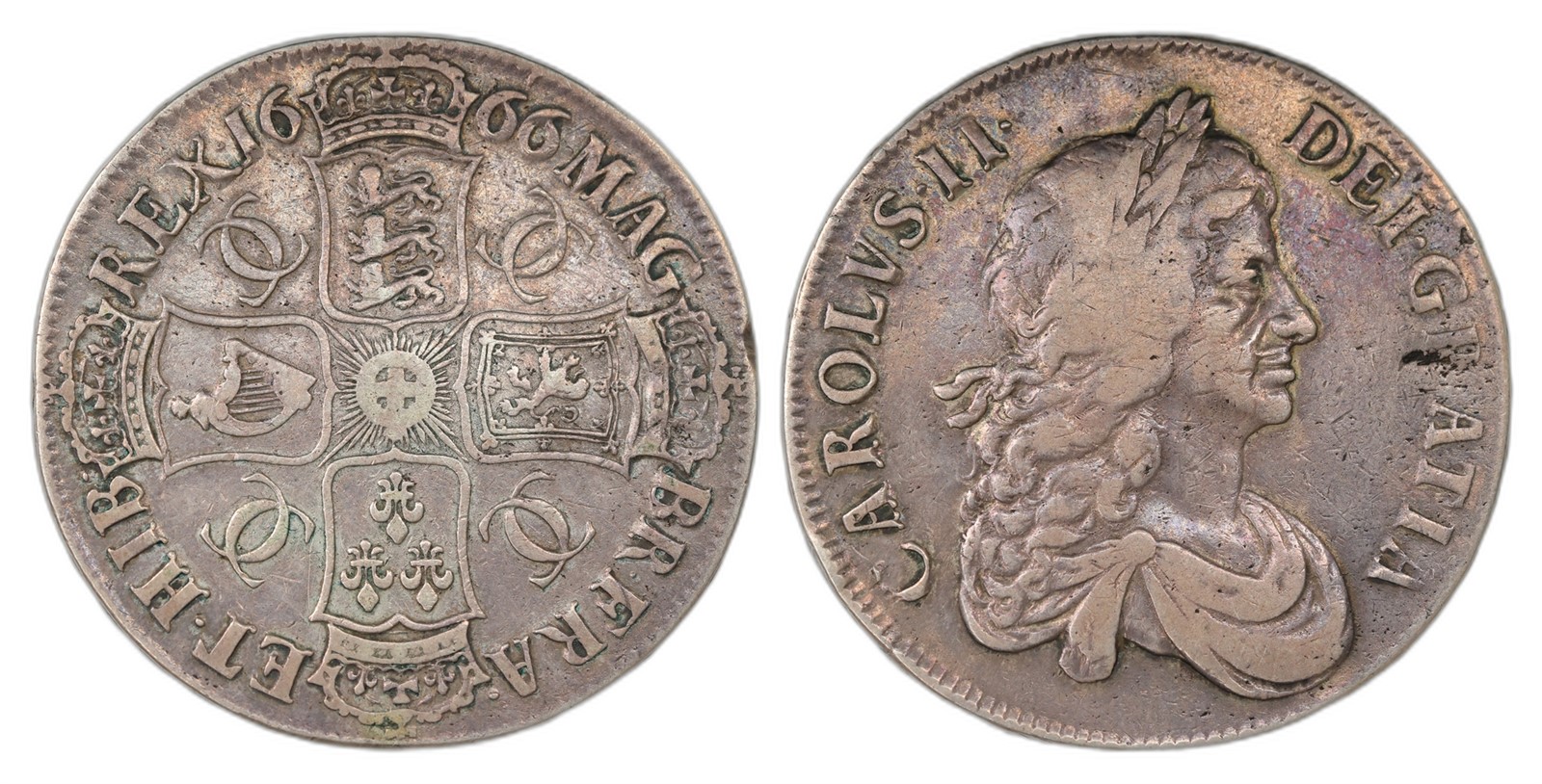 Great Britain. Charles II. Crown 1666- LXVIII. Kv VF.