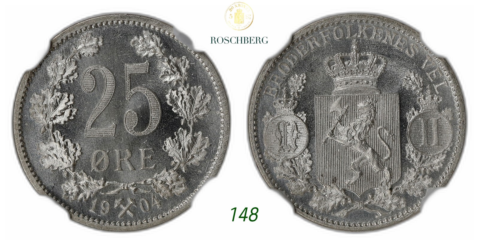 NORWAY. Oscar II. 25 Øre 1904.