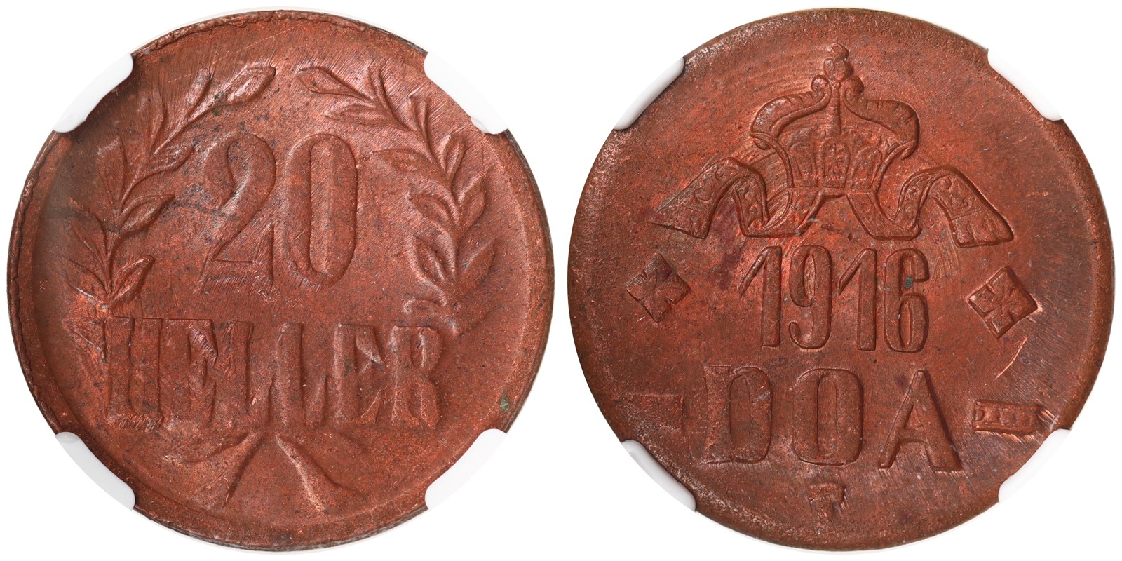 GERMAN EAST AFRICA. Empire. 20 Heller. 1916-T. MS64.