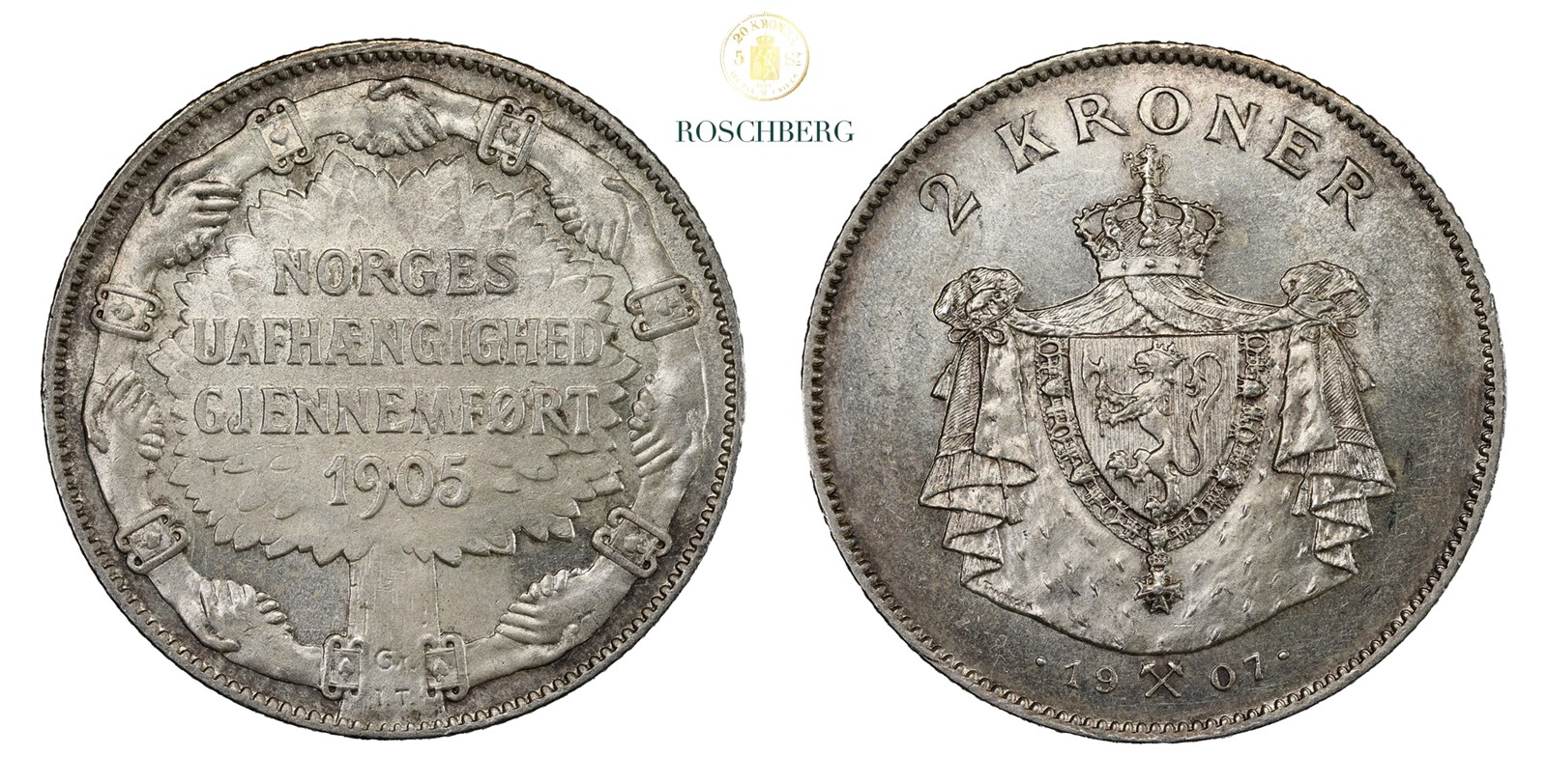 Norge 2 Kroner 1907 Kv 0/01