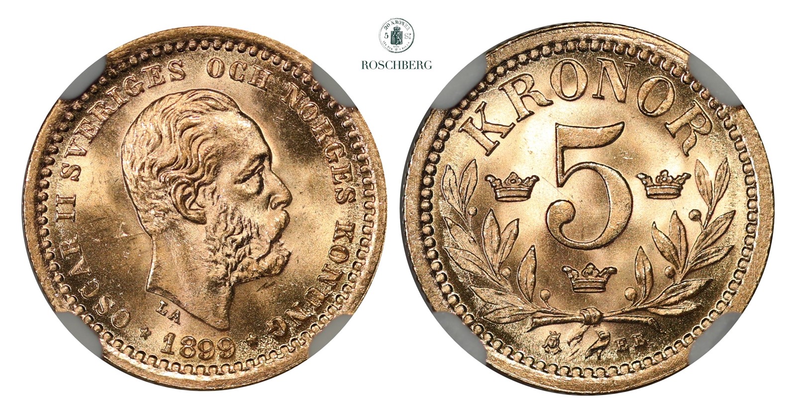 SWEDEN. 5 Kronor 1899 NGC MS66