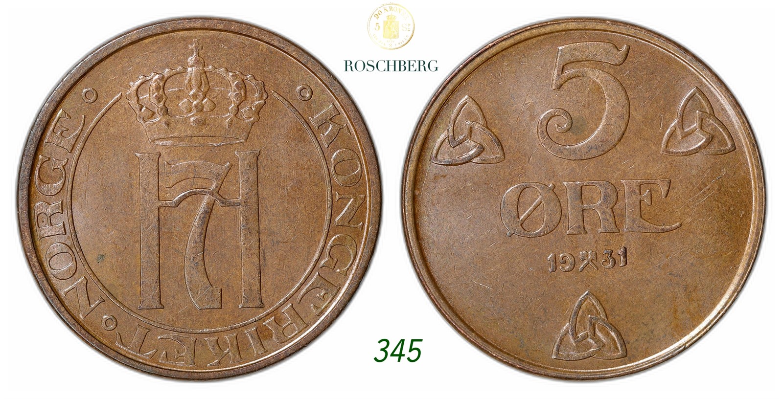NORWAY. Haakon VII. 5 Øre 1931.