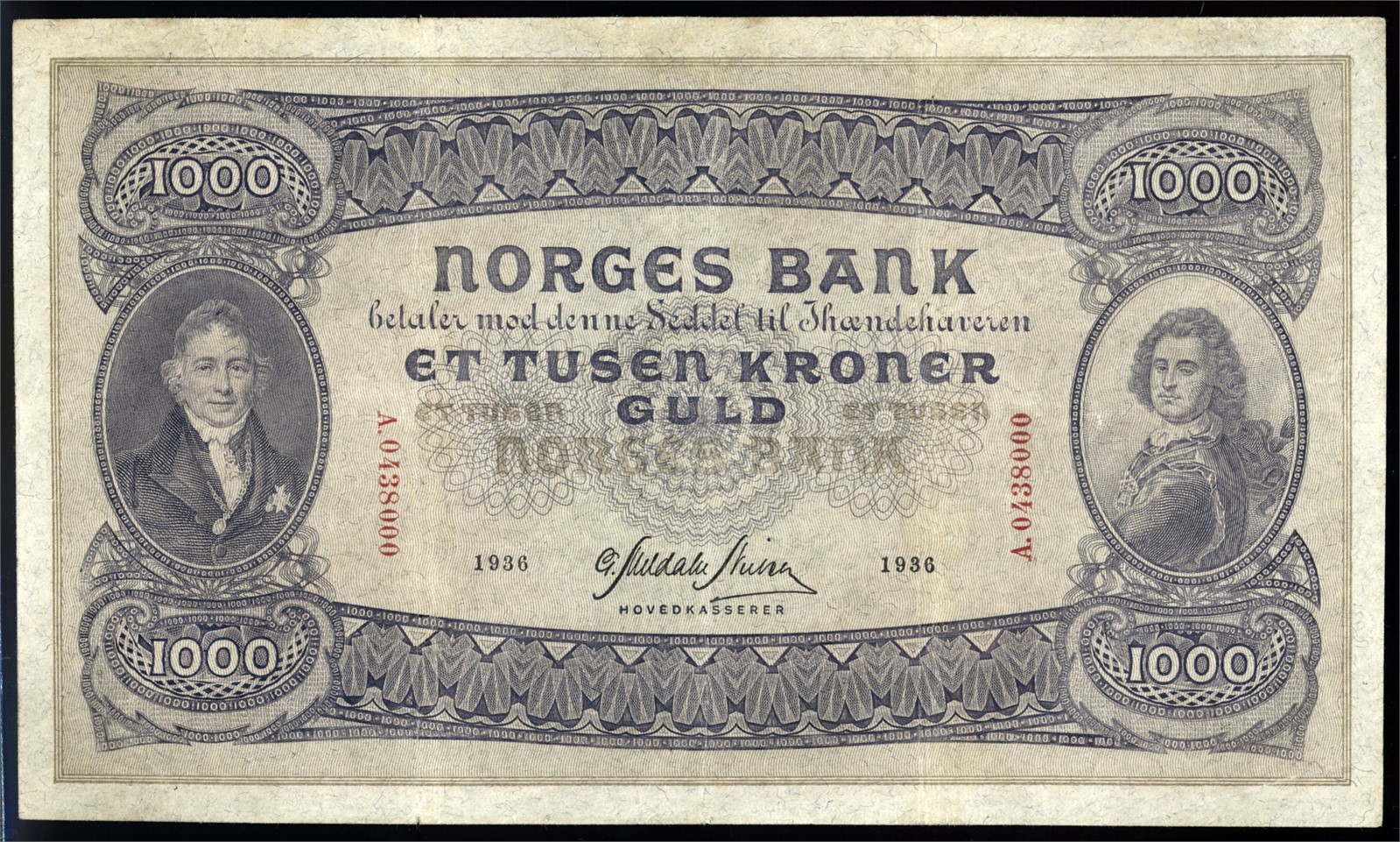 1000 Kroner 1936 Kv 1/1+ (VF)