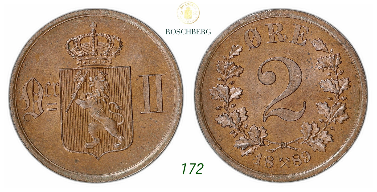 NORWAY. Oscar II. 2 Øre 1889.