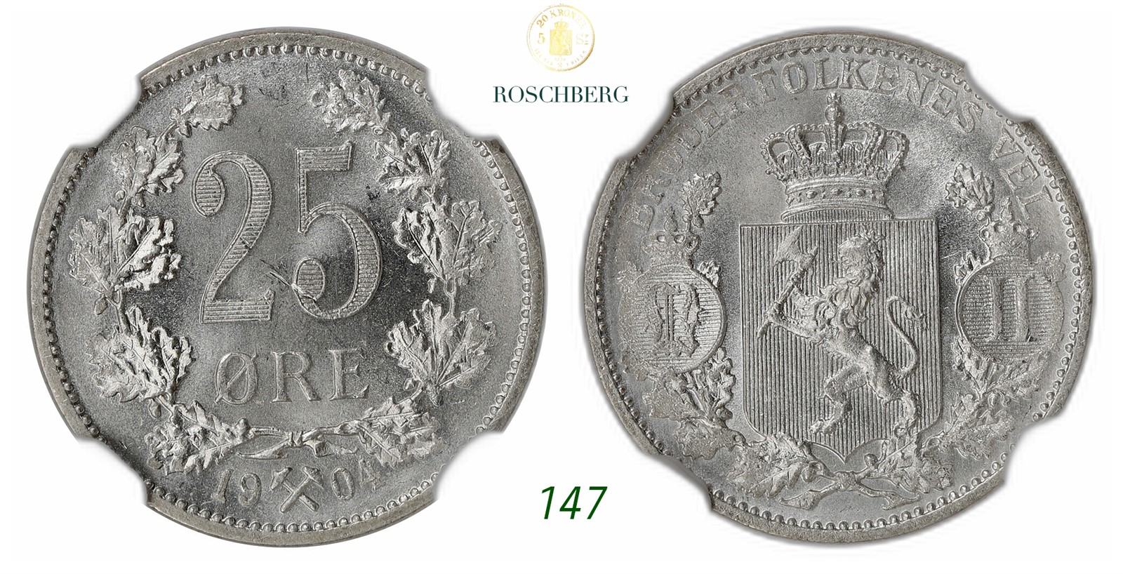 NORWAY. Oscar II. 25 Øre 1904.