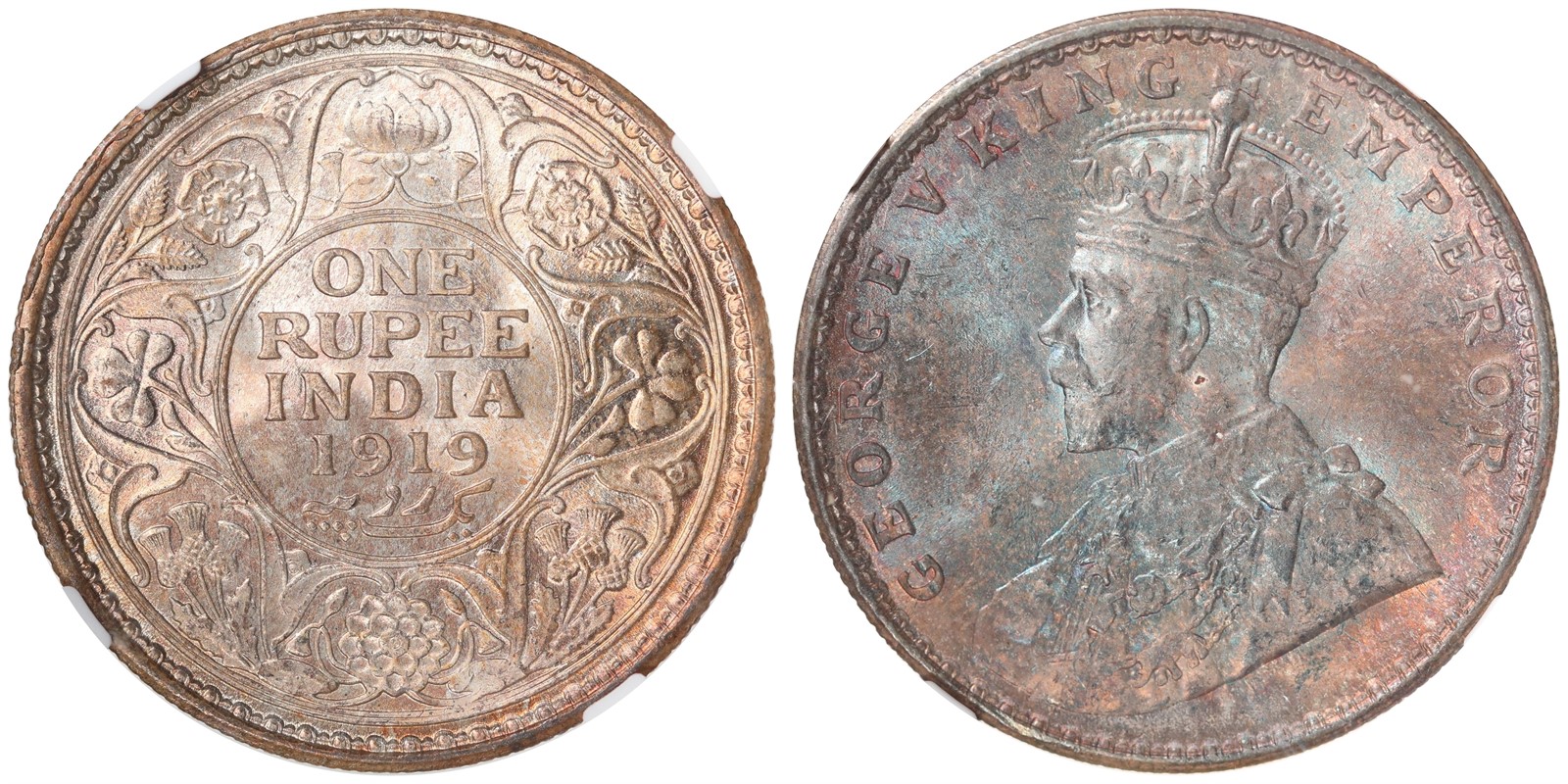INDIA, BRITISH. George V. 1 Rupee. 1919-C. MS63.