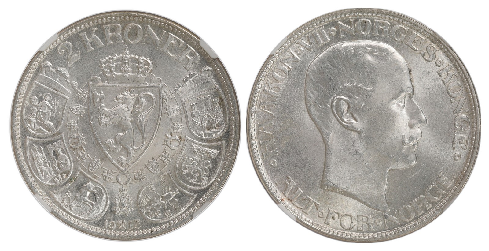 Norway. Haakon VII. 2 Kroner 1913. Kv NGC MS64.