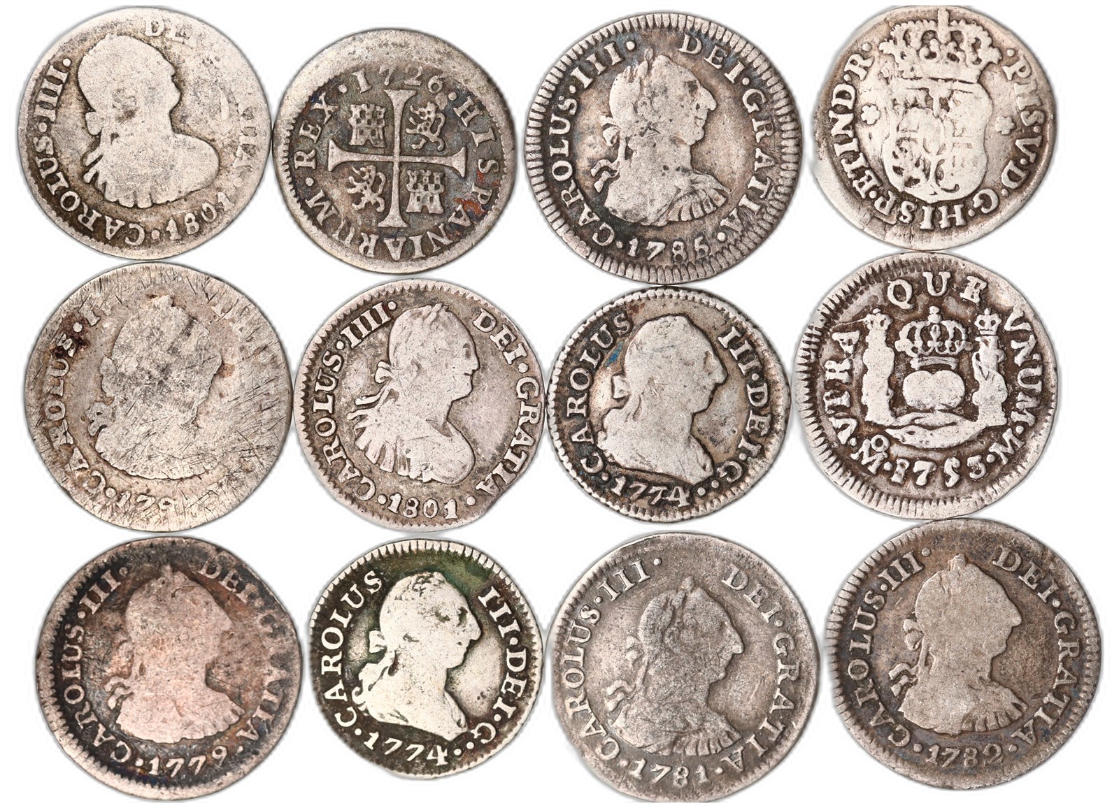 MEXICO/South America. Charles III. 12 Pieces. Mixed grades.