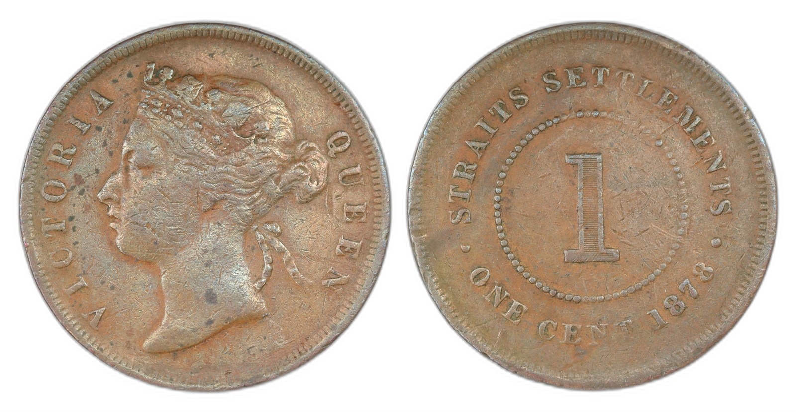 Straits Settlements. Victoria. 1 Cent 1878. Kv VF.