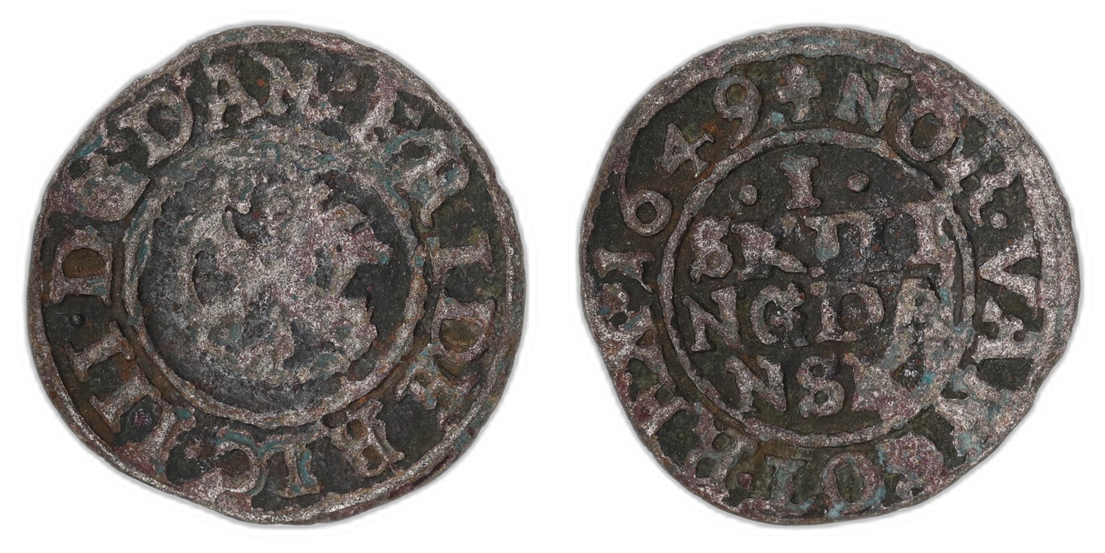 NORWAY. Frederik III. 1 Skilling. 1649. Kv 1/1- (F).