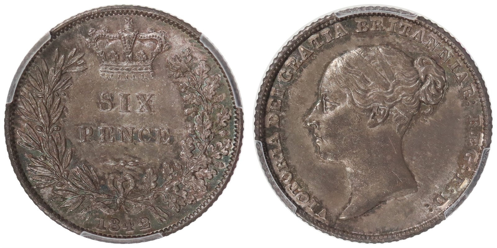GREAT BRITAIN. 6 pence. 1842. PCGS AU58.