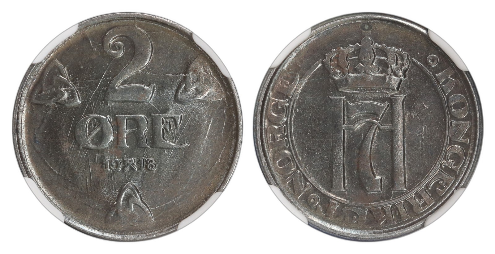 Norway. Haakon VII. 2 Øre 1918. Kv NGC MS65.
