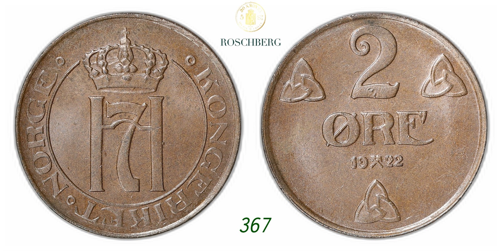 NORWAY. Haakon VII. 2 Øre 1922.