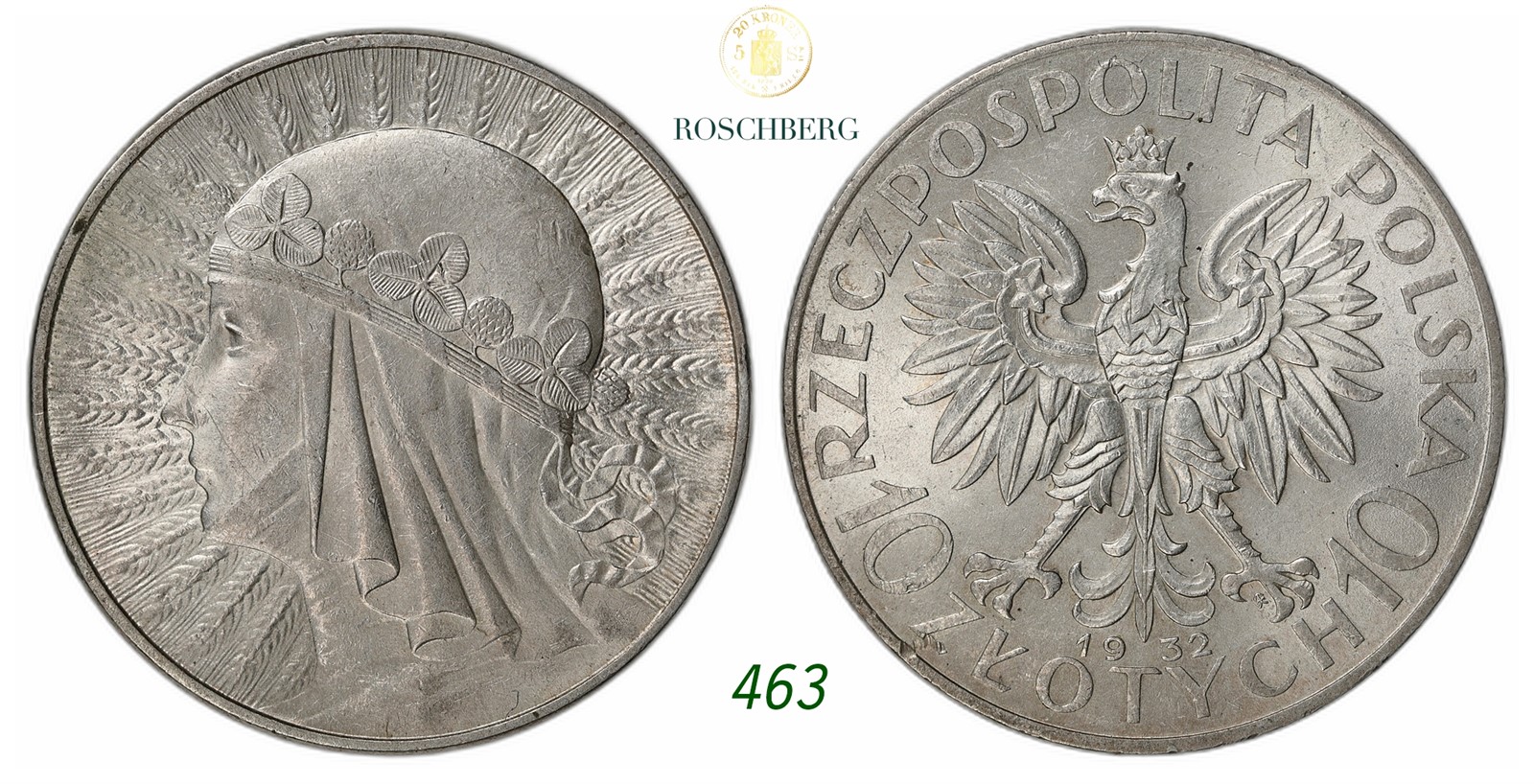 POLAND. Republic. 10 Zlotych 1932-MW.