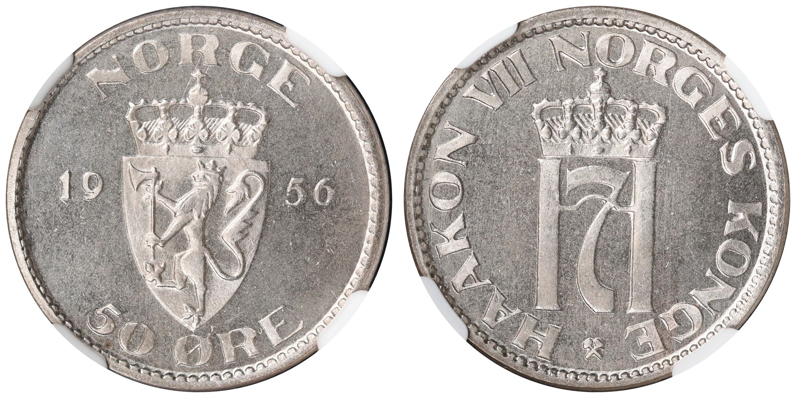 NORWAY. Haakon VII. 50 Øre 1956. NGC MS67 TOP POP.