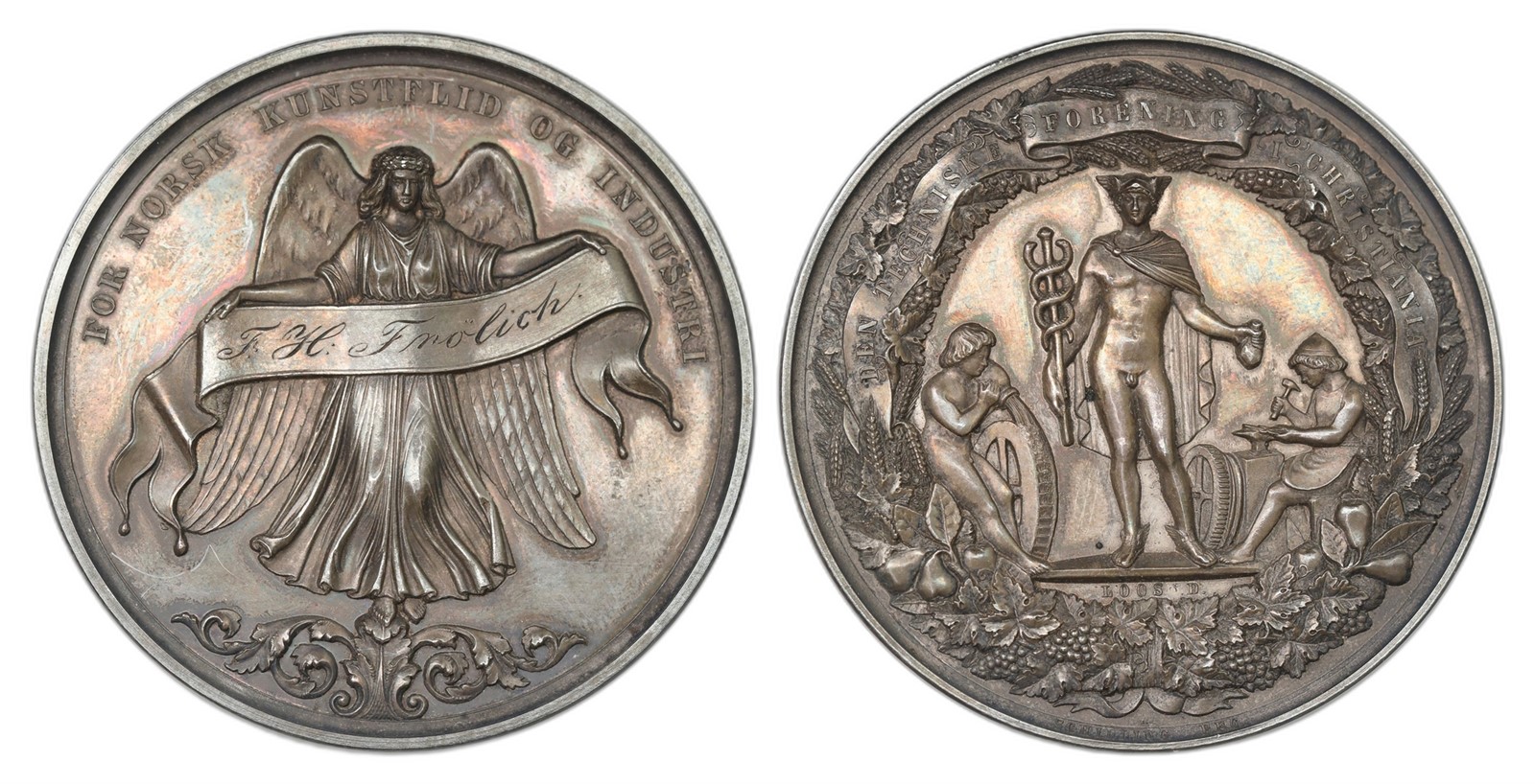 Norway. Den Techniske Forening Kristiania. Silver Medal 1851. Kv UNC.