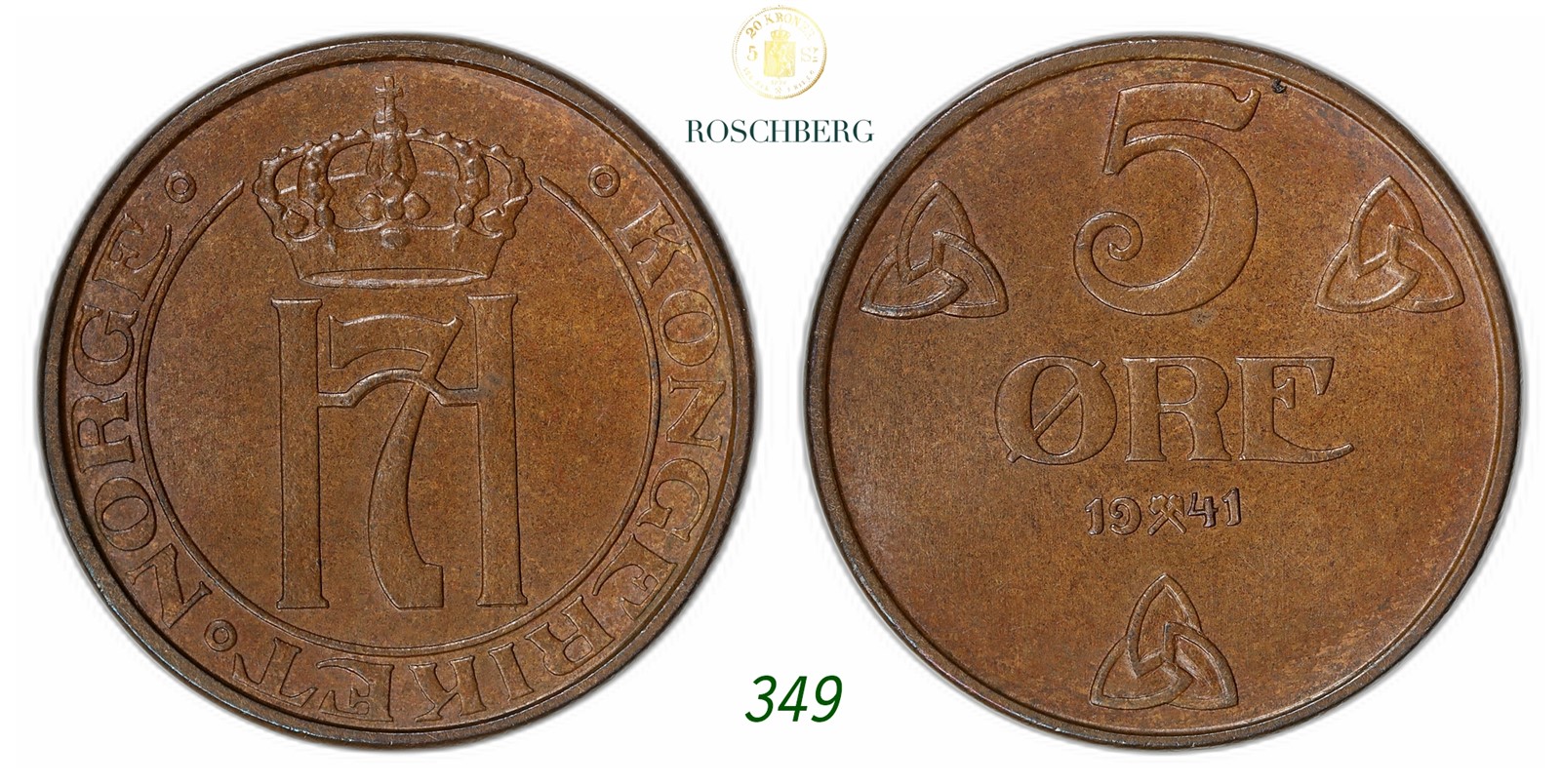 NORWAY. Haakon VII. 5 Øre 1941.