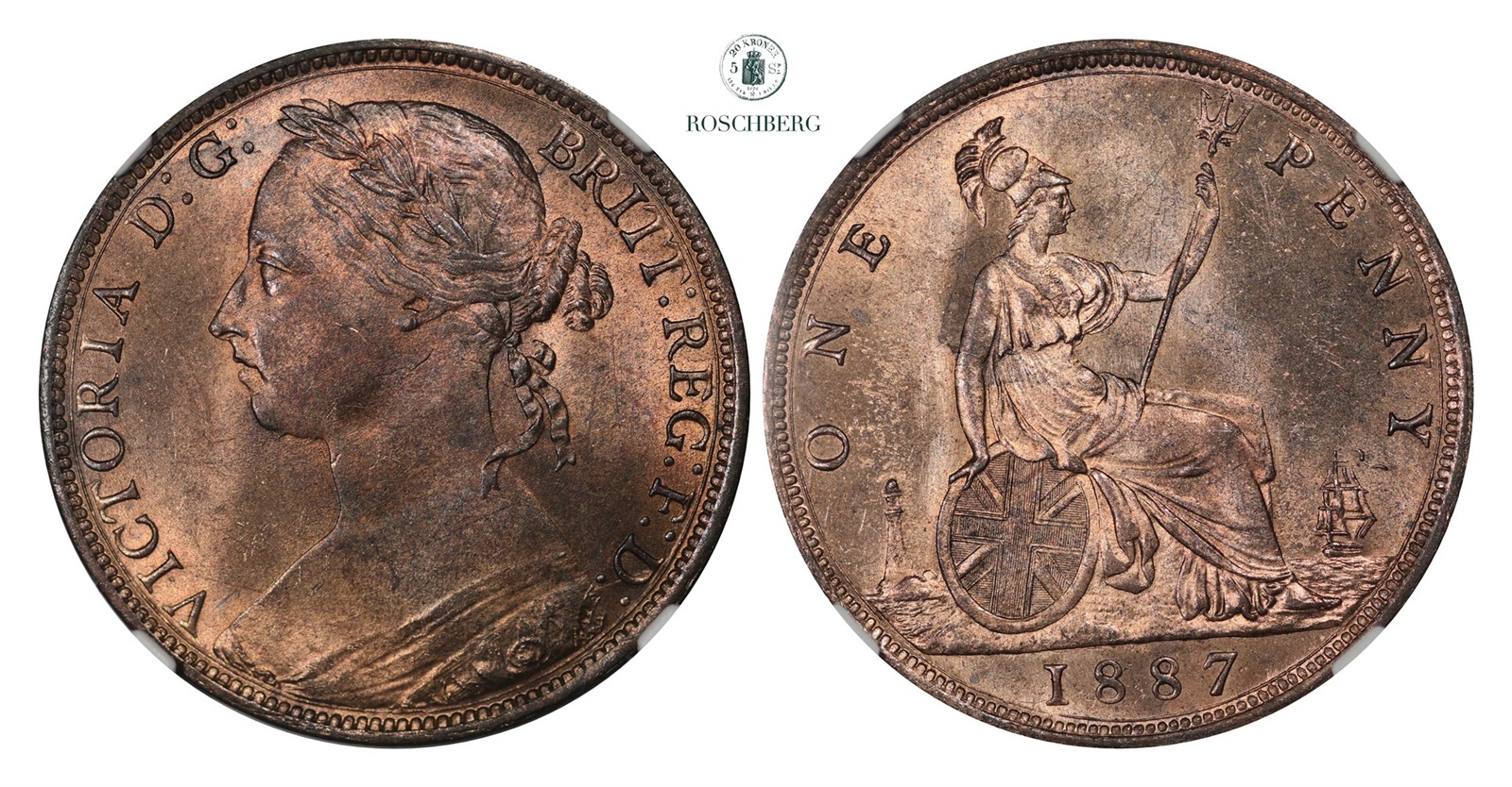 GREAT BRITAIN. 1 Penny 1887 NGC MS63BN