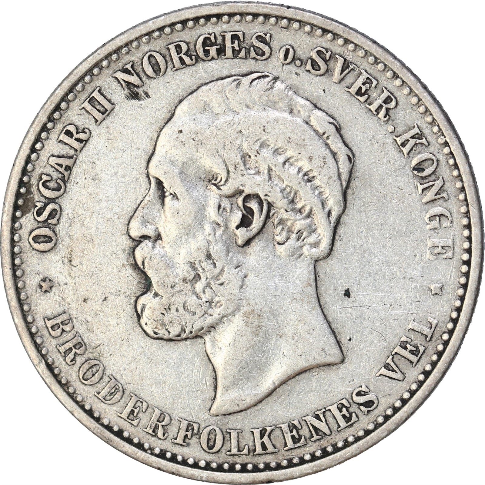 NORWAY. Oscar II. 2 Kroner 1893 Kv 1 (VF)