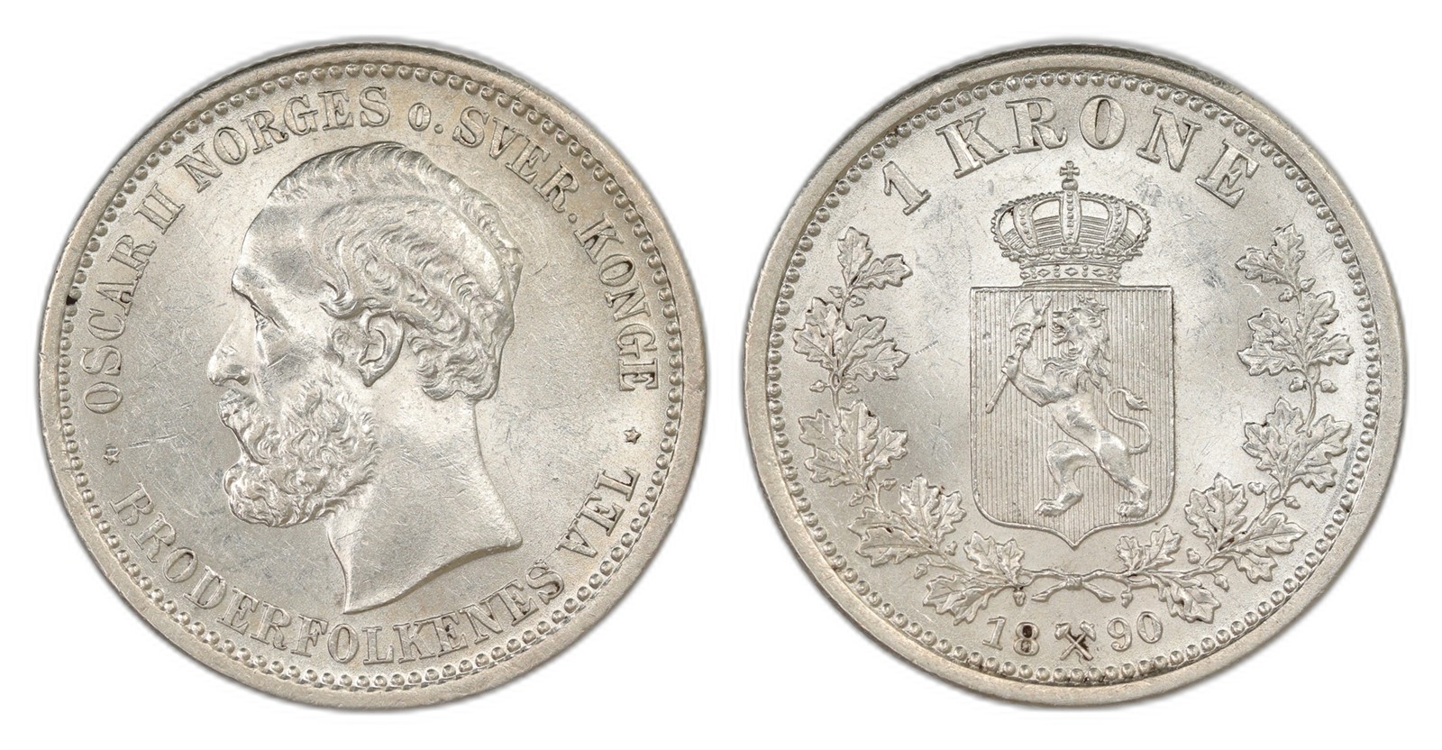 Norway. Oscar II. 1 Krone 1890. Kv 0/01.