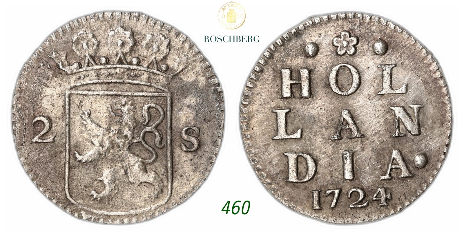 NETHERLANDS. Holland. 2 Stuiver 1724 Akerendam.