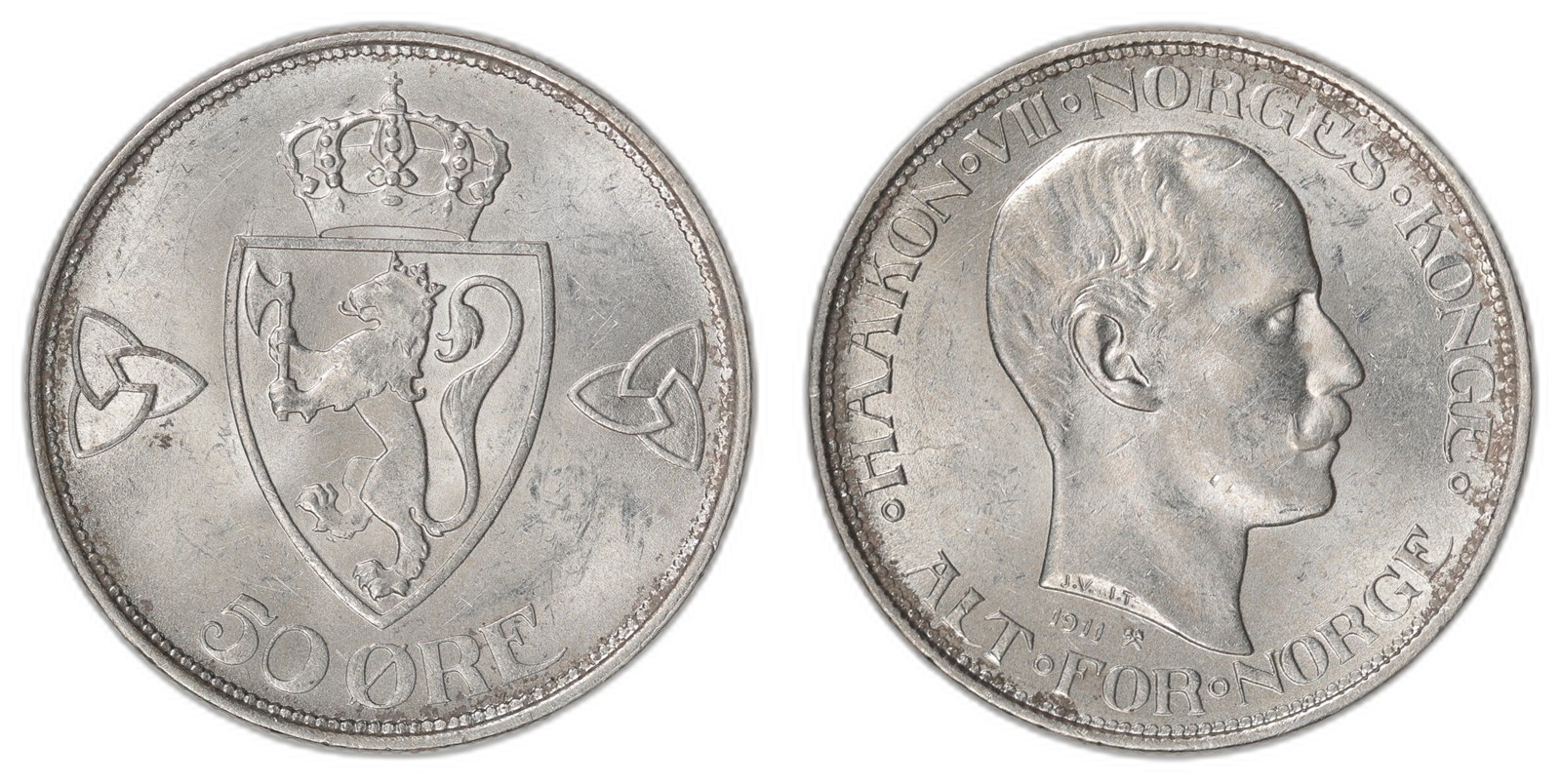 NORWAY. Haakon VII. 50 Øre 1911. Kv 0/01 (UNC).