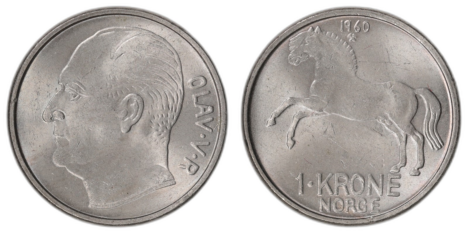 NORWAY. Olav V. 1 Krone. 1960. Kv 0 (UNC).