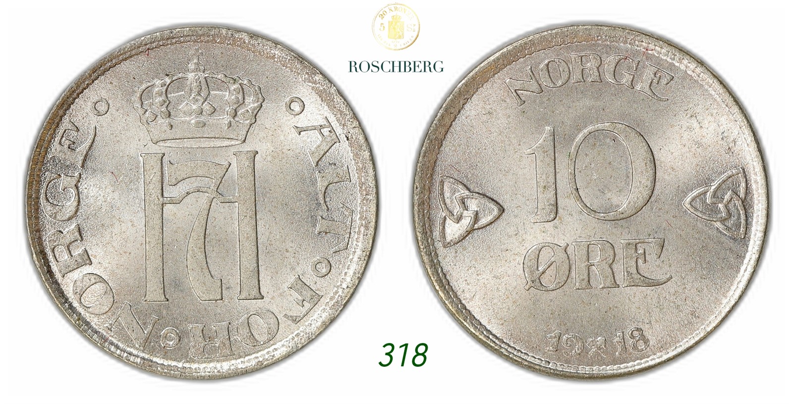 NORWAY. Haakon VII. 10 Øre 1918.