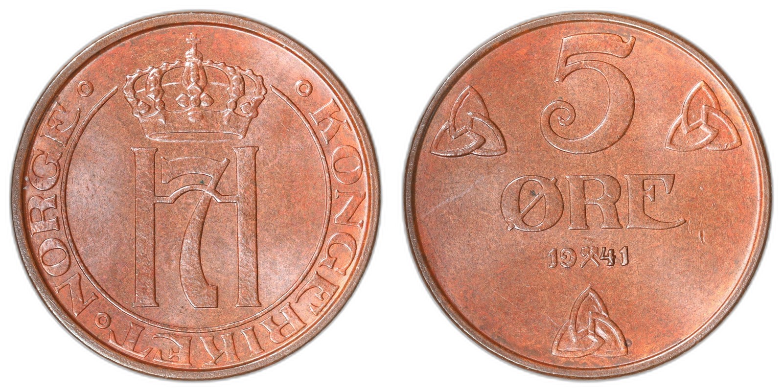 NORWAY. Haakon VII. 5 Øre. 1941. Kv 0 (UNC).