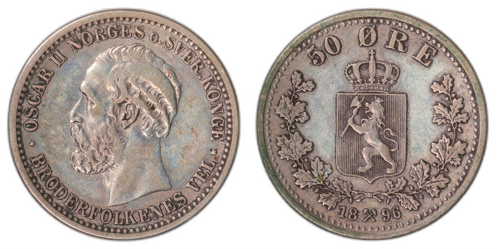 NORWAY. Oscar II. 50 Øre. 1896. Kv 1+ (XF).