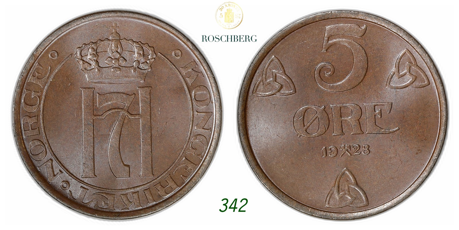 NORWAY. Haakon VII. 5 Øre 1928.