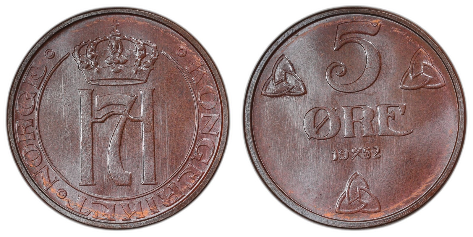 NORWAY. Haakon VII. 5 Øre 1952 Type 1. Kv 0 PRAKTEX.