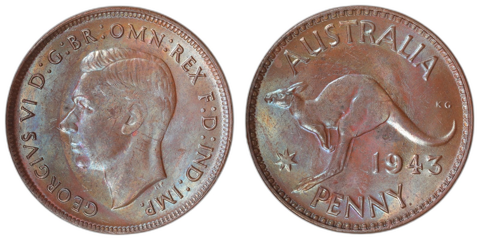 AUSTRALIA. George V. 1 Penny. 1943. UNC.