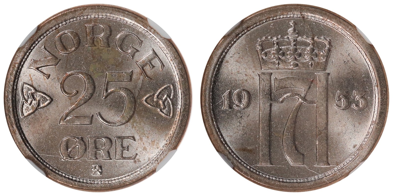 NORWAY. Haakon VII. 25 Øre. 1953. NGC MS64.