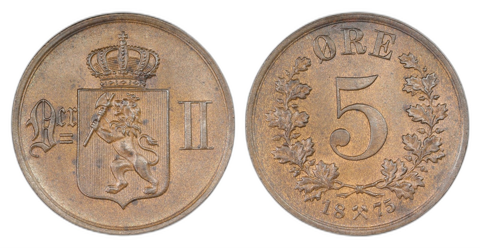 Norway. Oscar II. 5 Øre 1875. Kv 0/01.