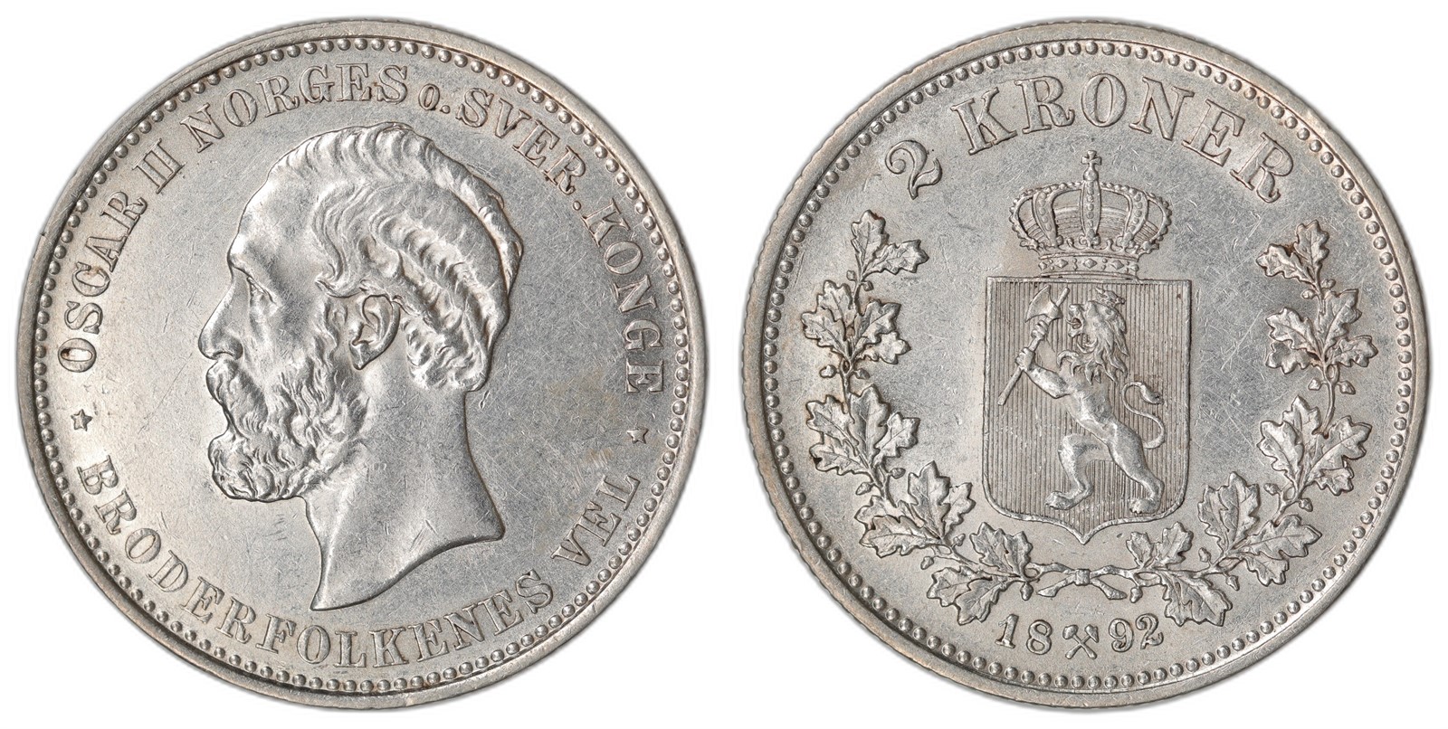 NORWAY. Oscar II. 2 Kroner 1892. Kv 0/01 (UNC).