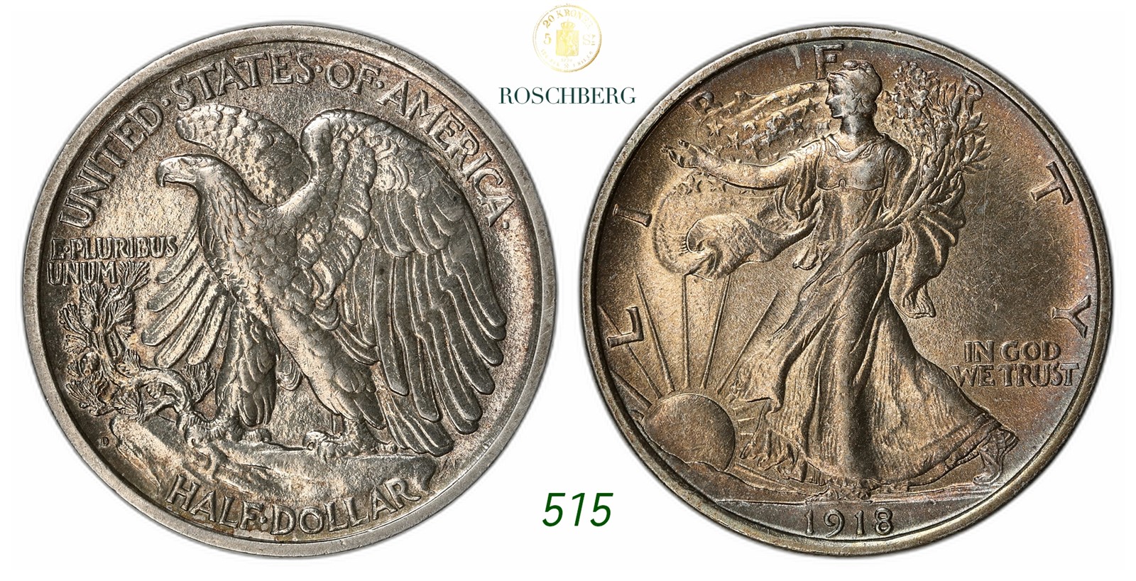 USA. Denver. Walking Liberty Half Dollar 1918-D-D.