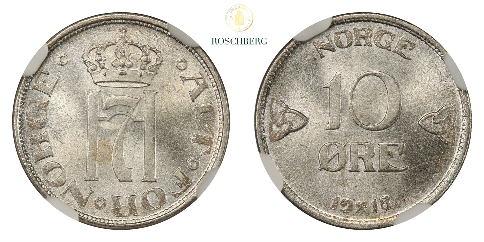 Norge 10 Øre 1918/7 NGC UNC-Details