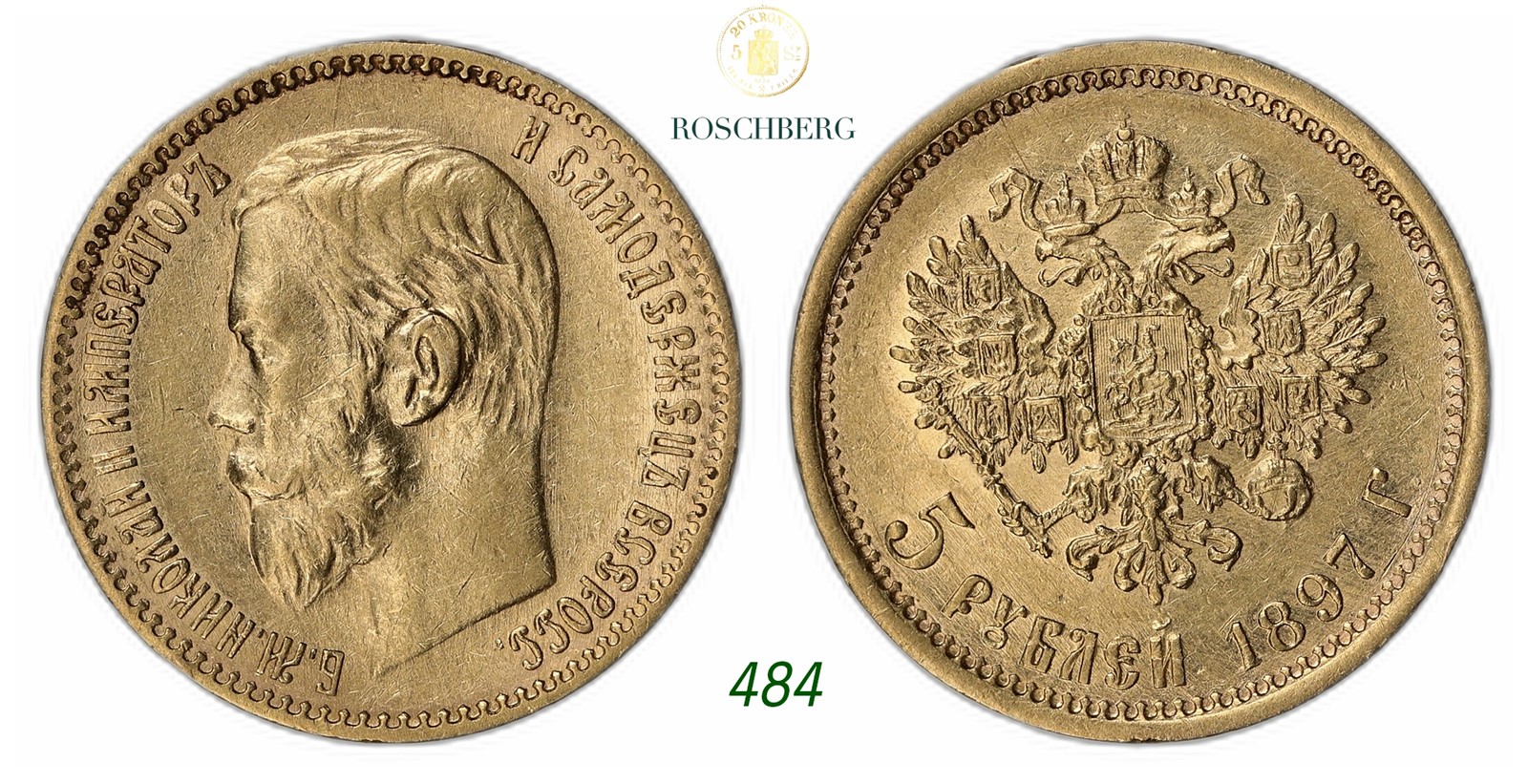 RUSSIA. Nikolai II. 5 Roubles Gold 1897-AT.