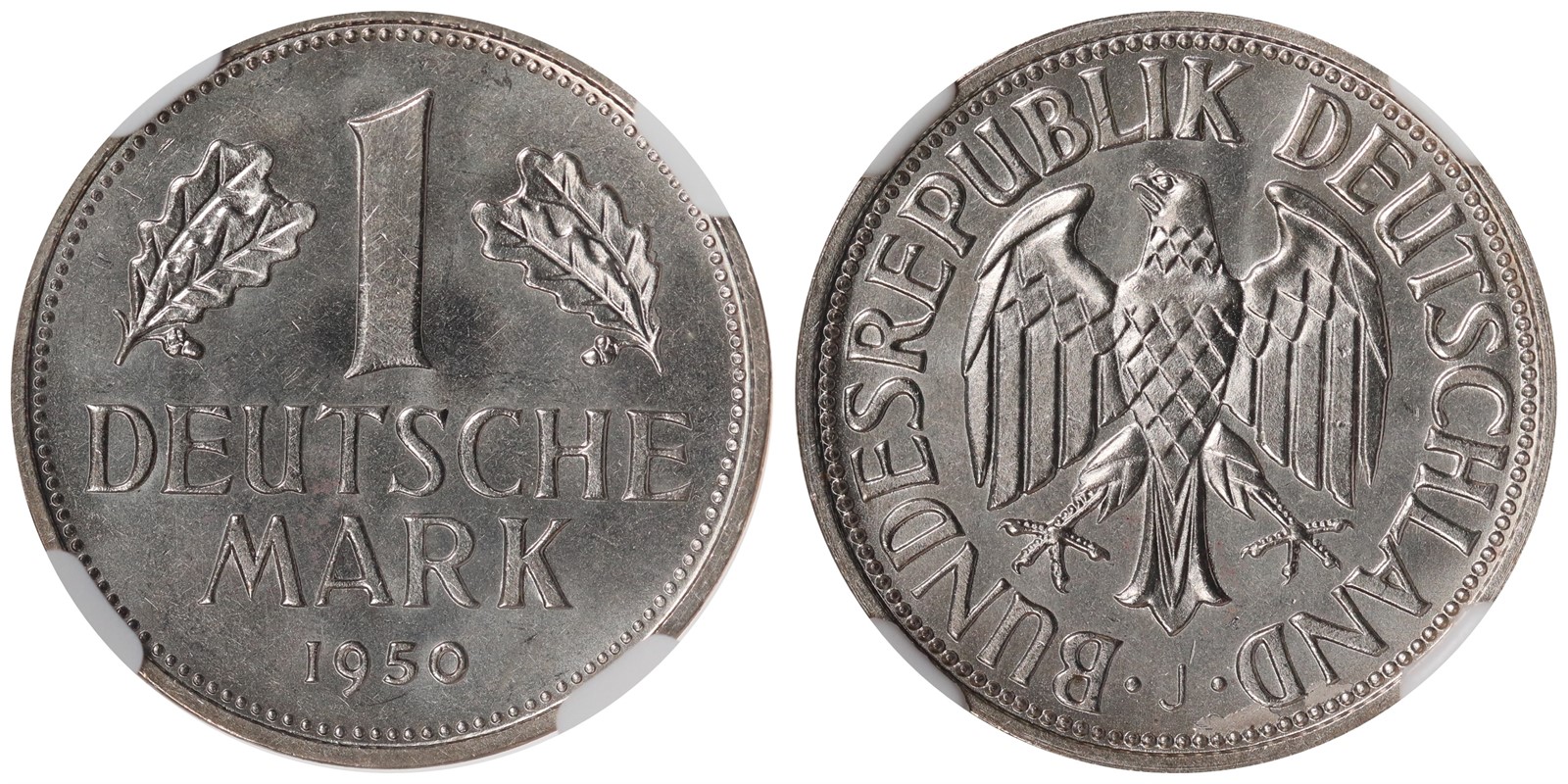 GERMANY, BRD. Federal Republic. 1 Mark. 1950-J. NGC MS65.
