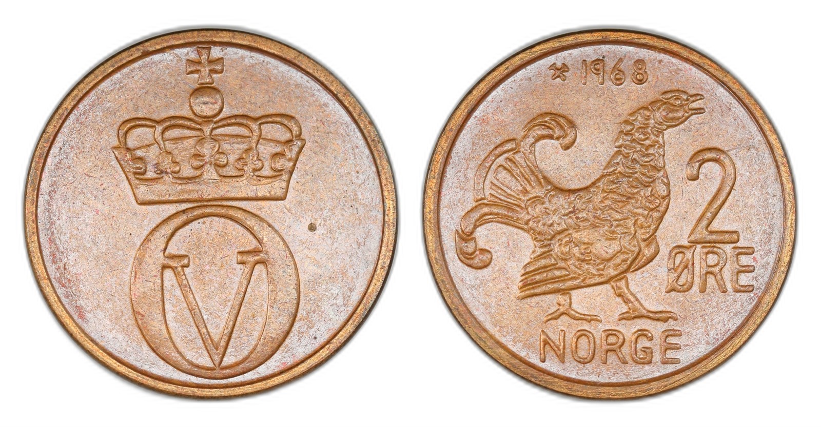 Norway. Olav V. 2 Øre 1968. Kv PRAKTEX.