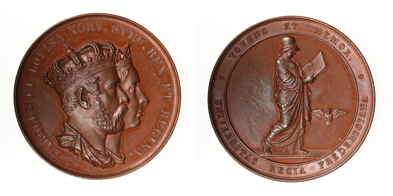 CARL XV.Universitetets Minnemedalje til Kroningen 1860. Bronze. Kv 0/01 (UNC).