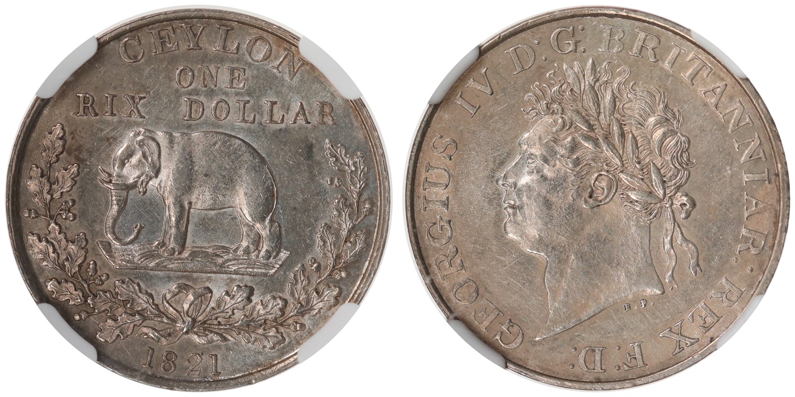 CEYLON. George IV. 1 Rixdollar. 1821. NGC AU55.