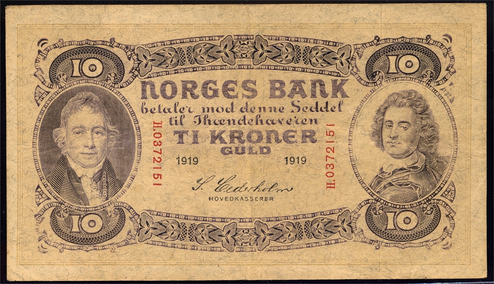 10 Kroner 1919-H. Kv 1/1+ (VF).